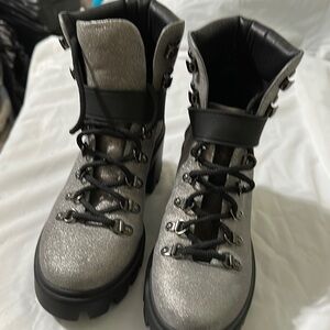 Stylish Women's Silver Lace-Up Boots